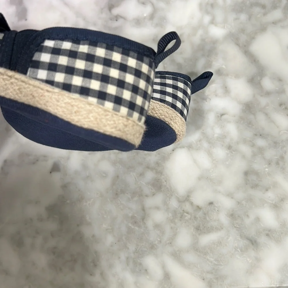 𝅺rising Star Baby Girl Espadrilles Navy Blue Gingham Bow 6-9 months - Picture 4 of 6
